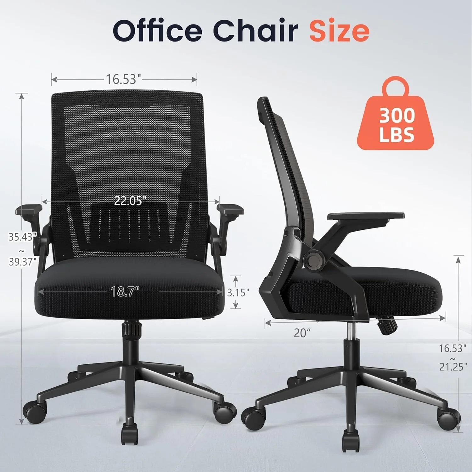 GTRACING Ergonomic Office Chair with Flip-up Armrests Executive Computer Chair for Home Office, Breathable Mesh & Adaptive Lumbar Support, Wide Seat Black