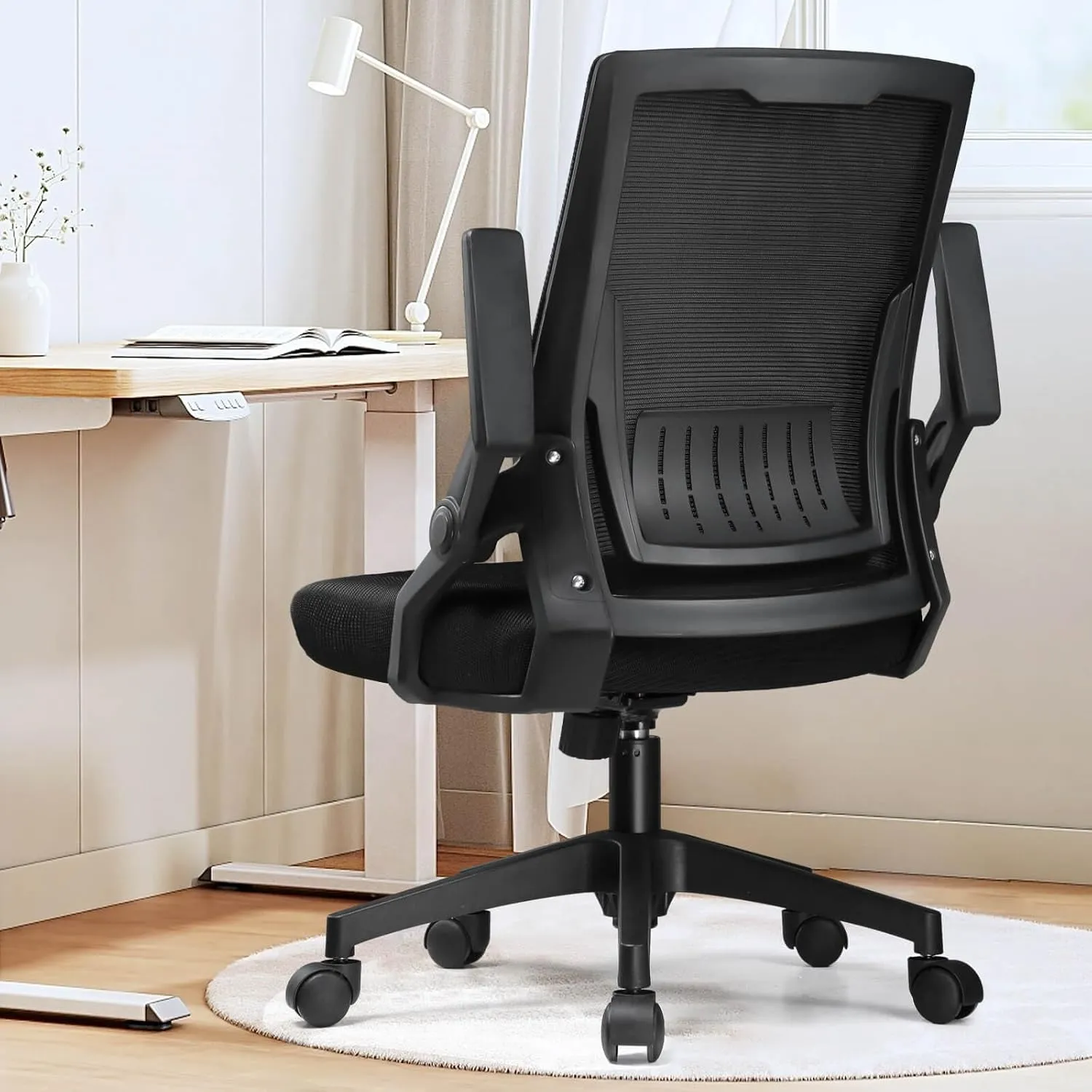 GTRACING Ergonomic Office Chair with Flip-up Armrests Executive Computer Chair for Home Office, Breathable Mesh & Adaptive Lumbar Support, Wide Seat Black