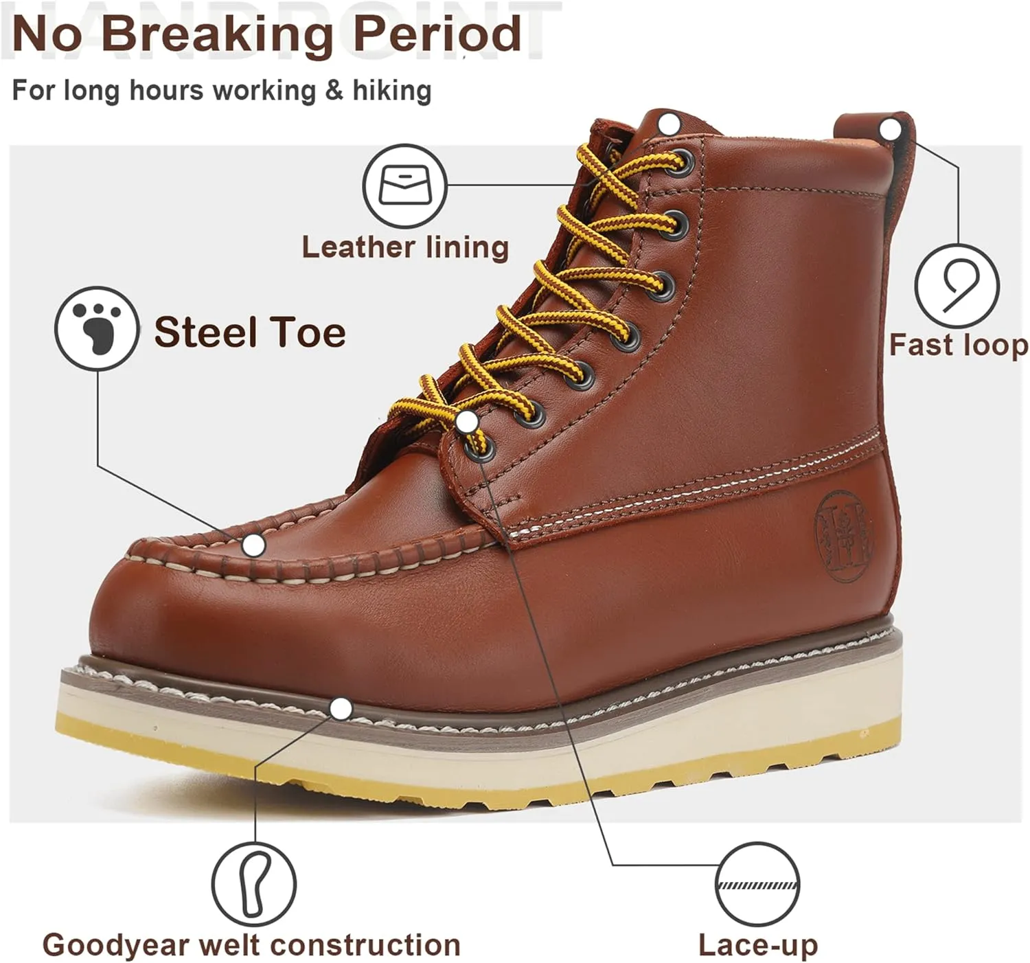 HANDPOINT Men’s Steel Toe Classic 6“ SureTrack Oil Resistant Waterproof Non-Slip Leather Durable Work Boots 84992