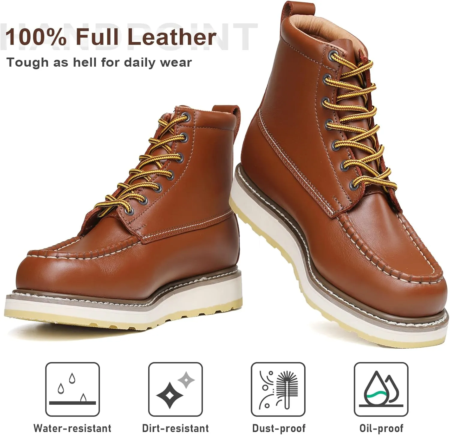 HANDPOINT Men’s Steel Toe Classic 6“ SureTrack Oil Resistant Waterproof Non-Slip Leather Durable Work Boots 84992