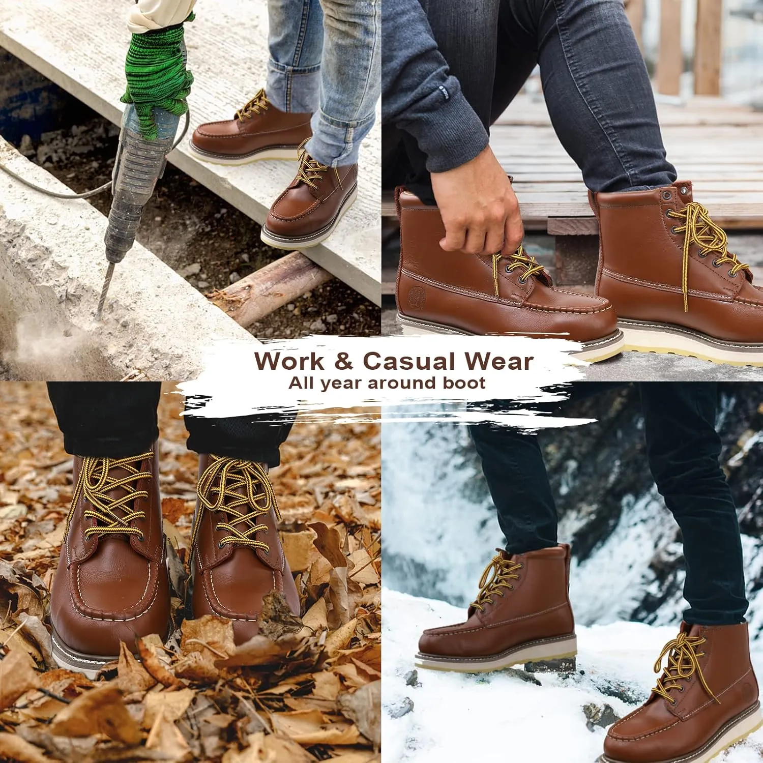 HANDPOINT Men’s Steel Toe Classic 6“ SureTrack Oil Resistant Waterproof Non-Slip Leather Durable Work Boots 84992