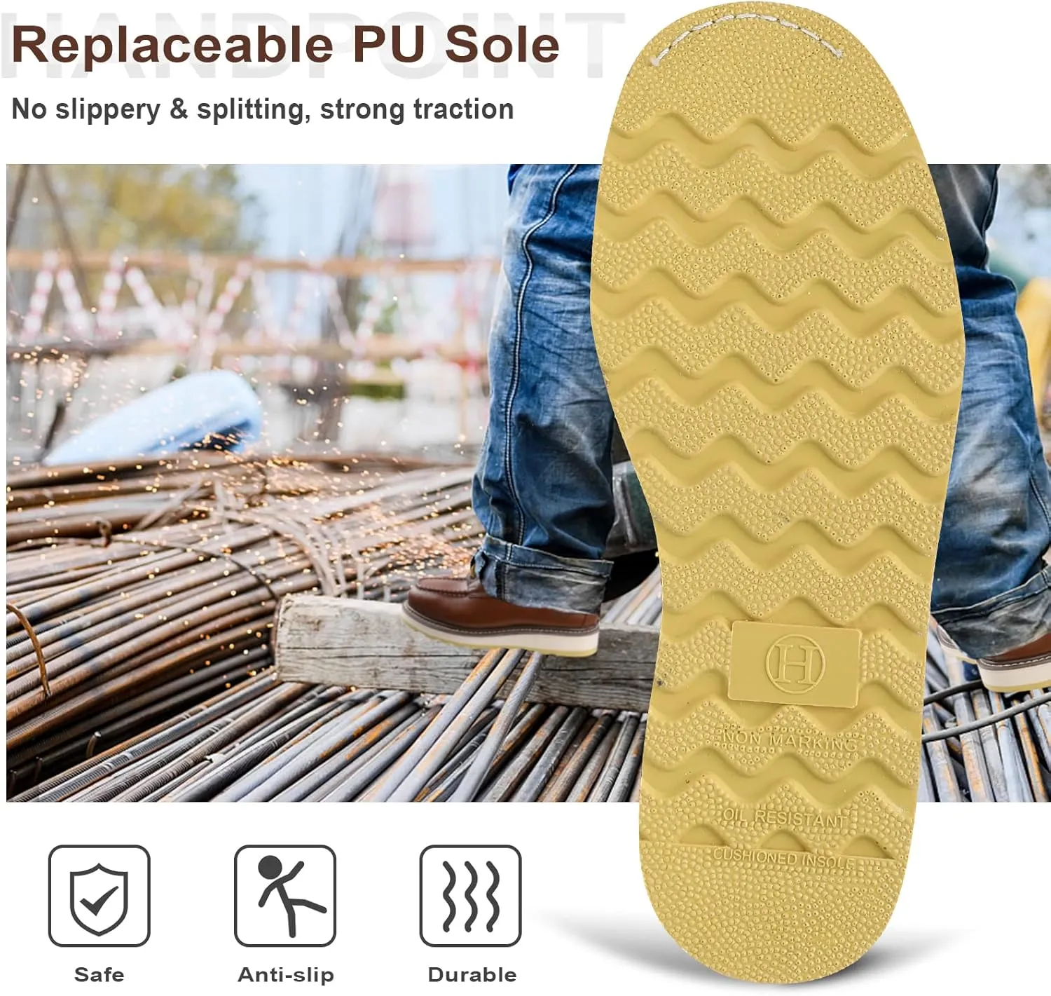 HANDPOINT Men’s Steel Toe Classic 6“ SureTrack Oil Resistant Waterproof Non-Slip Leather Durable Work Boots 84992