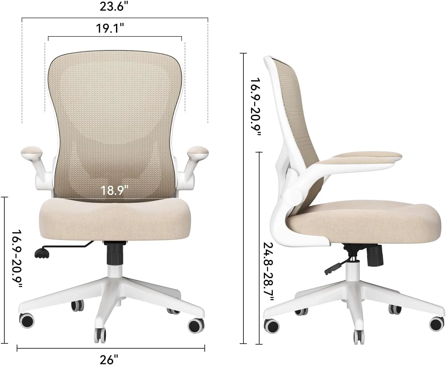 Hbada Office Chair Ergonomic Desk Chair, Office Desk Chairs with PU Silent Wheels, Breathable Mesh Computer Chair with Adjustable Lumbar Support, Flip-up Armrests, Tilt Function, Grey