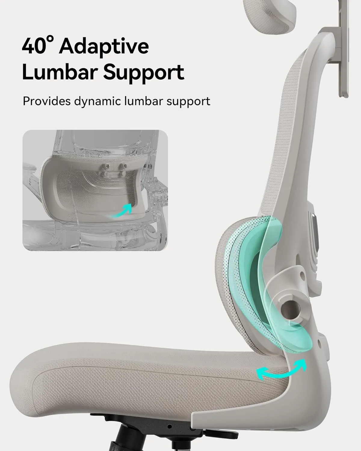 Hbada P1 Ergonomic Office Chair with 2D Lumbar Support & Adjustable Headrest - Heavy Duty 300lbs Capacity, 102° Reclining, Foldable Arms, Thick Cushion - Perfect for Home Office Chair, White