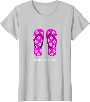 Hello Summer T, flip flops, flower, beach, sunshine, vacatio