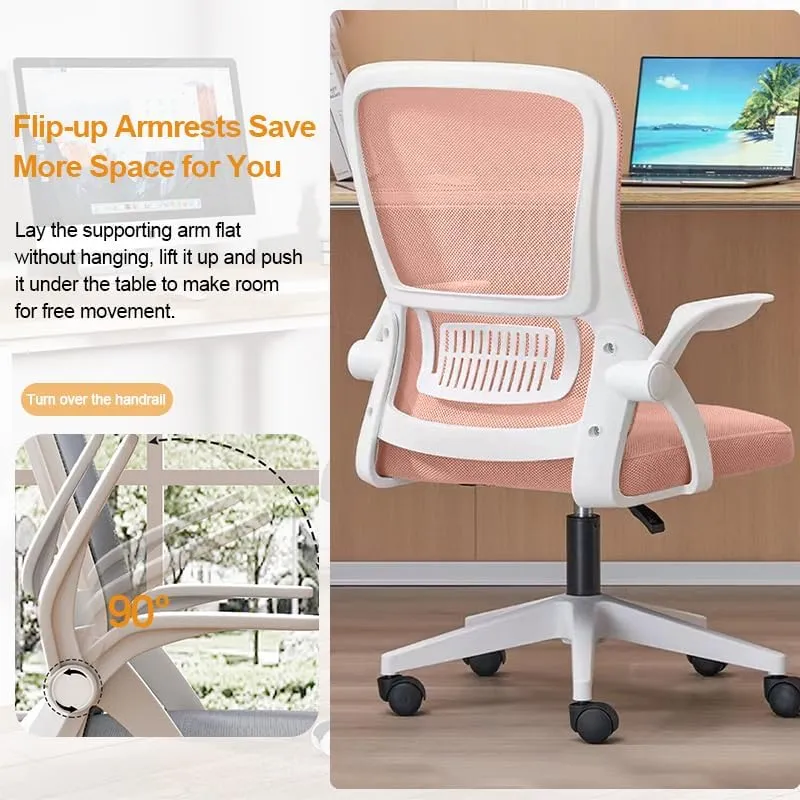 Home Office Chair Ergonomic Breathable Mesh Chair High Back with Adjustable Height Swivel with Flip-Up Arms and Lumbar Support