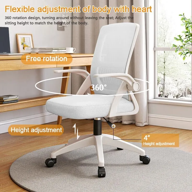 Home Office Chair Ergonomic Breathable Mesh Chair High Back with Adjustable Height Swivel with Flip-Up Arms and Lumbar Support