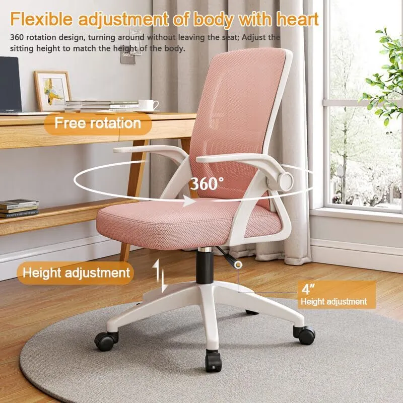 Home Office Chair Ergonomic Breathable Mesh Chair High Back with Adjustable Height Swivel with Flip-Up Arms and Lumbar Support