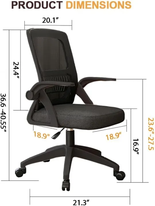 Home Office Chair Ergonomic Breathable Mesh Chair High Back with Adjustable Height Swivel with Flip-Up Arms and Lumbar Support