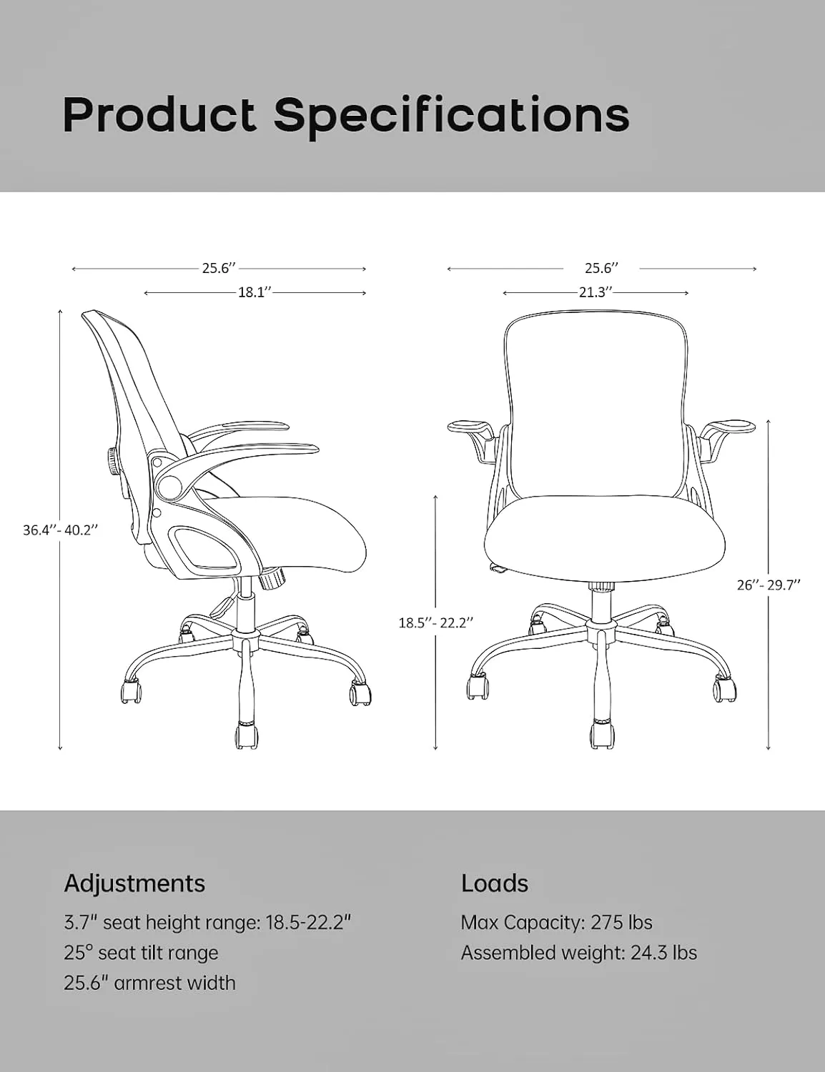 Home Office Chair, Ergonomic Mesh Desk Chair with Adjustable Lumbar Support, Flip-up Arm Rocking Swivel, Mid-Back Comfy Computer Chair (Black-Blue)