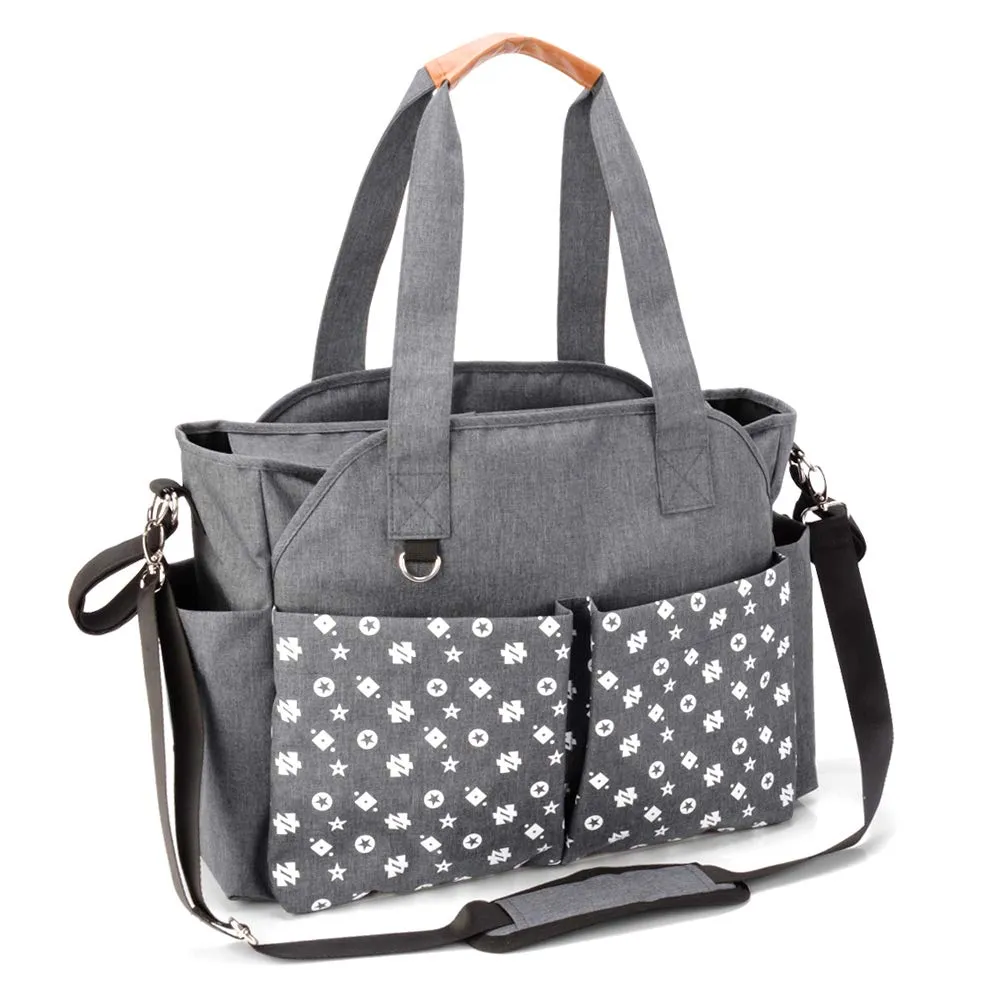 Homlynn Diaper Tote Bag, Baby Changing Satchel Bag Messenger Weekender with 12 Pockets and Stroller Straps for All Baby Accessories (Classic Grey)