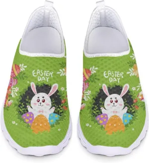 HUIACONG Easter Day Rabbit Egg Sneakers for Women Teen Green Running Trainer Slip on Walking Shoes Size 9.5 Lightweight Tennis Shoes Outdoor Yoga Dance Footwear Tennis Gym Athletic Shoes