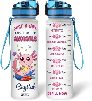 Hyturtle Personalized Axolotl Water Bottle - 32oz Motivational Water Bottle with Leak-Proof Lid & Time Marker - Custom Name Gift for Axolotl Lovers, Women, Girls, Boys On Birthday Christmas