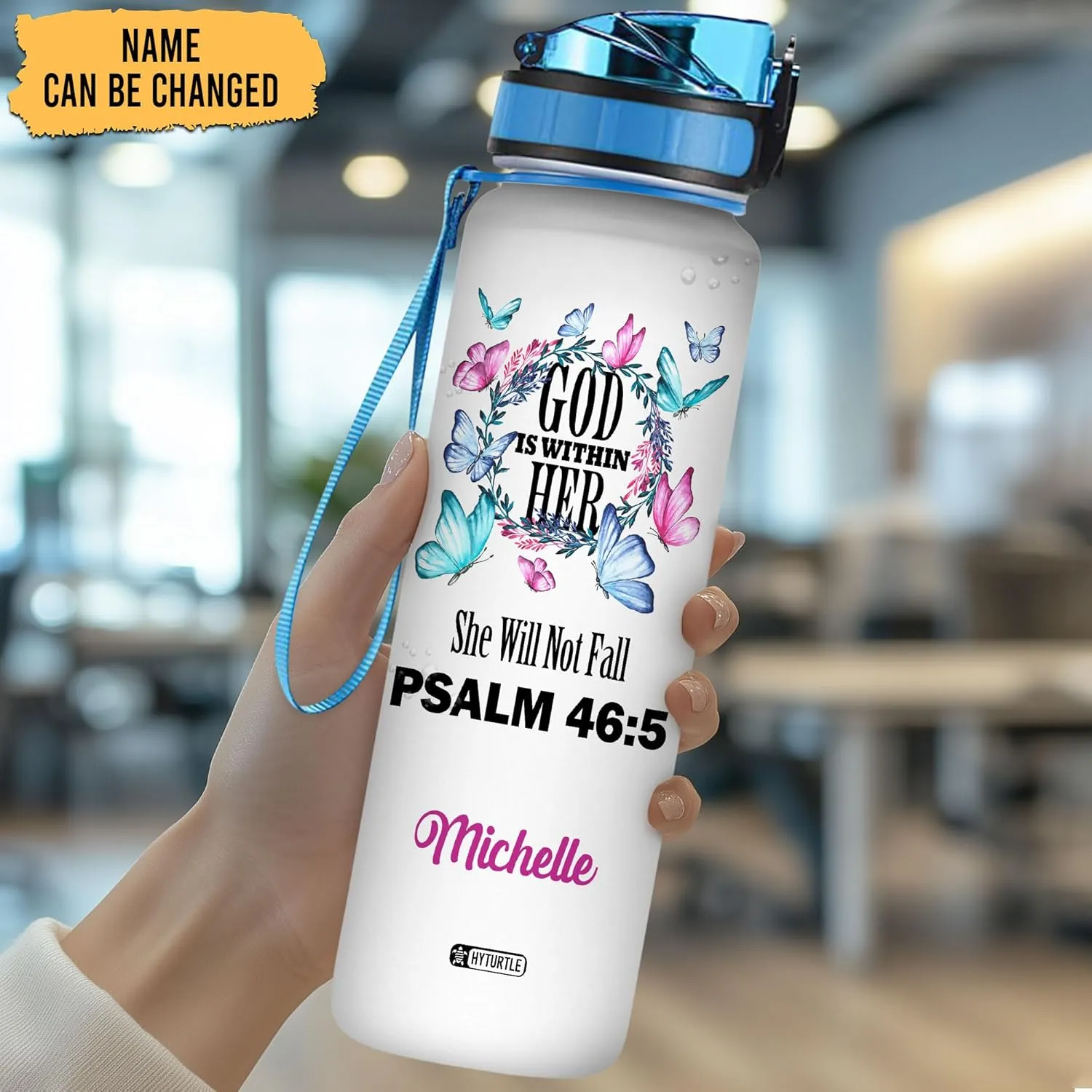 Hyturtle Personalized Christian Water Bottle - 32oz Motivational Water Bottle with Leak-Proof Lid Time Marker - Custom Name Gift for Butterfly Butterfly Lovers Women Girls On Birthday Christmas
