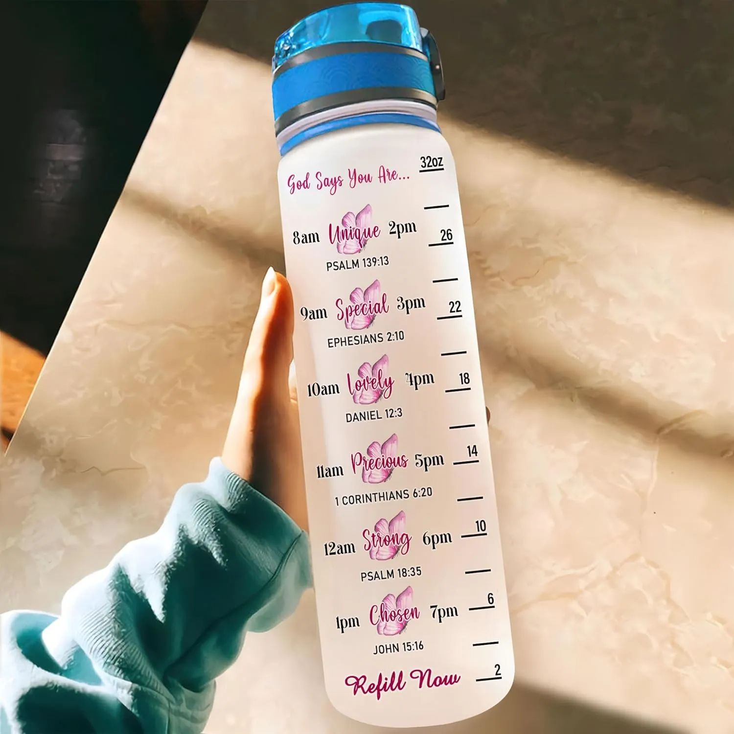 Hyturtle Personalized Christian Water Bottle - 32oz Motivational Water Bottle with Leak-Proof Lid Time Marker - Custom Name Gift for Butterfly Butterfly Lovers Women Girls On Birthday Christmas