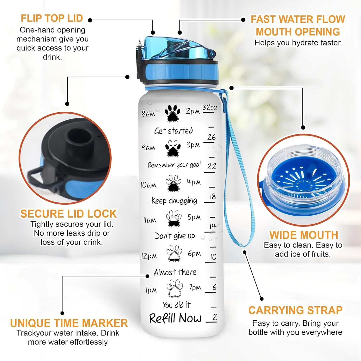 Hyturtle Personalized Dog Mom Water Bottle - 32oz Motivational Water Bottle with Leak-Proof Lid Time Marker - Custom Name Dog Lover Gift for Women Daughter On Birthday Mothers Day Christmas Gift