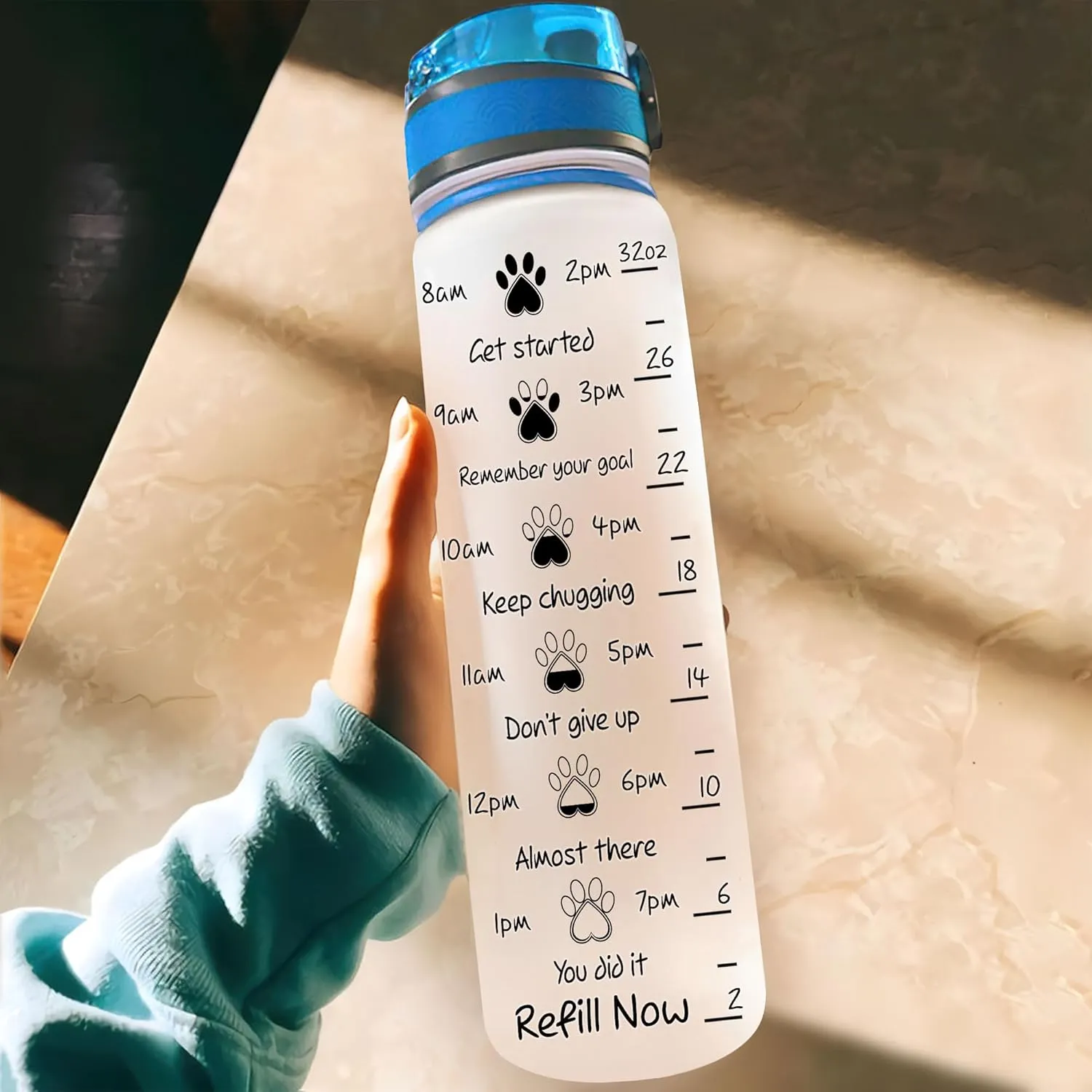 Hyturtle Personalized Dog Mom Water Bottle - 32oz Motivational Water Bottle with Leak-Proof Lid Time Marker - Custom Name Dog Lover Gift for Women Daughter On Birthday Mothers Day Christmas Gift