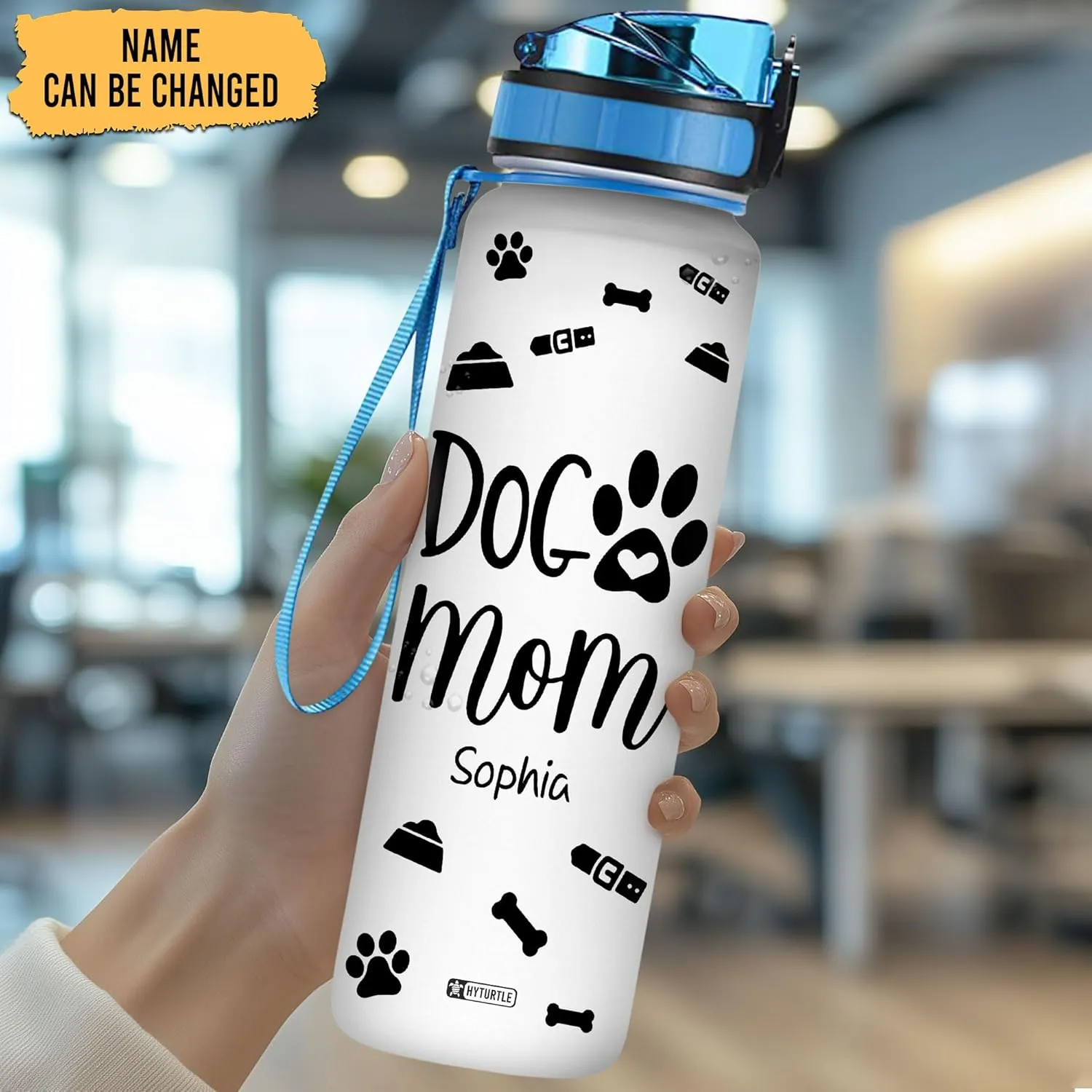 Hyturtle Personalized Dog Mom Water Bottle - 32oz Motivational Water Bottle with Leak-Proof Lid Time Marker - Custom Name Dog Lover Gift for Women Daughter On Birthday Mothers Day Christmas Gift