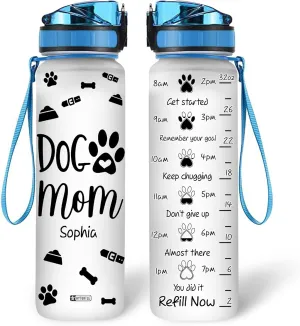 Hyturtle Personalized Dog Mom Water Bottle - 32oz Motivational Water Bottle with Leak-Proof Lid Time Marker - Custom Name Dog Lover Gift for Women Daughter On Birthday Mothers Day Christmas Gift