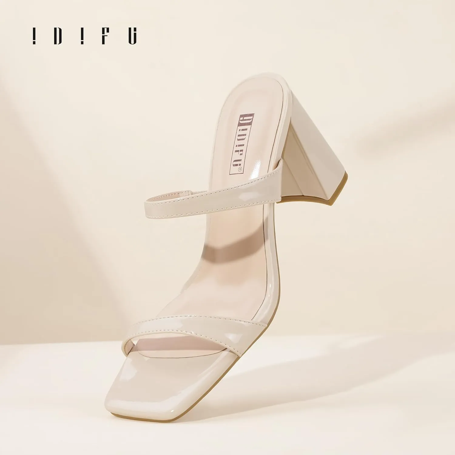 IDIFU IN3 Chunky Block Heels for Women Square Open Toe Heels Comfortable Sexy Summer Cute Trendy Slides Heeled Sandals Prom Wedding Party Dress Shoes for Women Two Strap Slip On Mules Low Short Heels