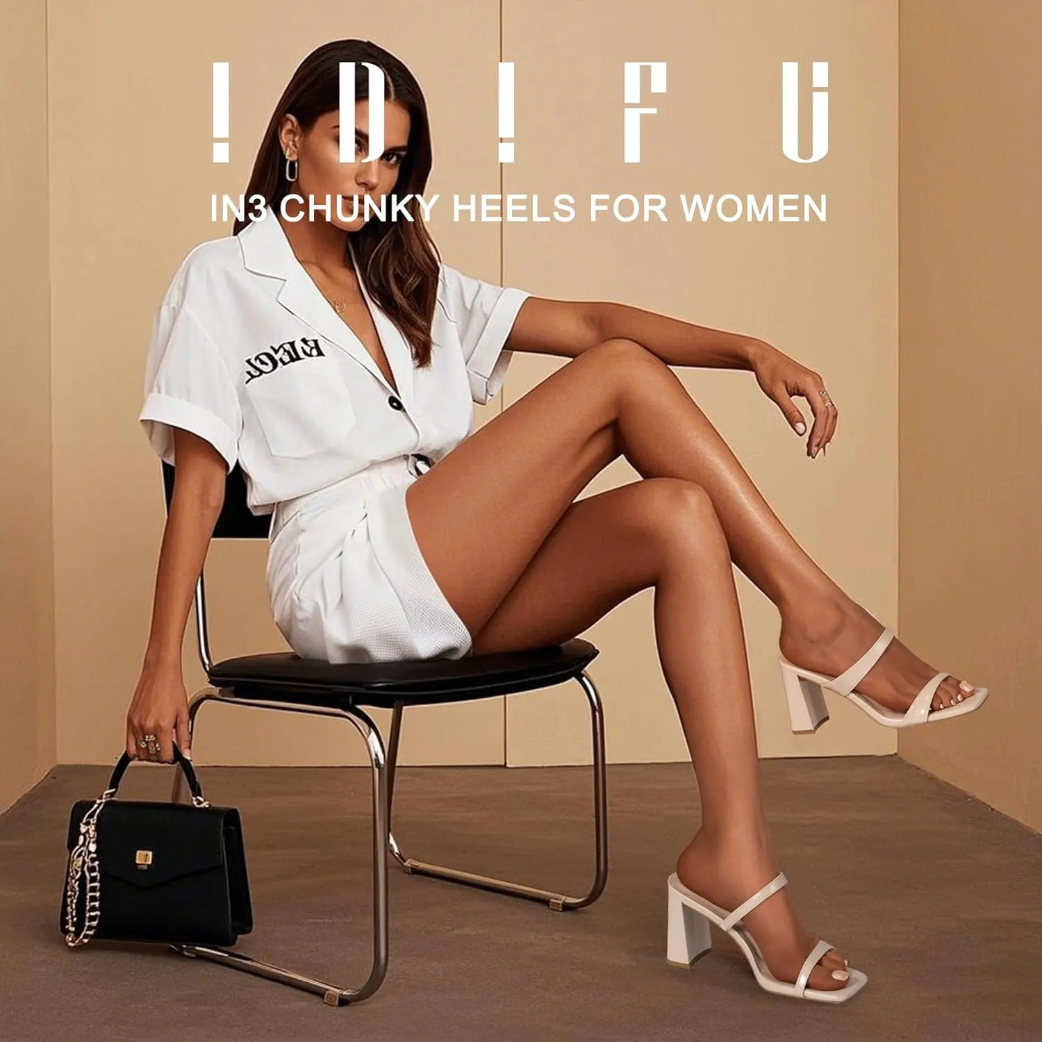 IDIFU IN3 Chunky Block Heels for Women Square Open Toe Heels Comfortable Sexy Summer Cute Trendy Slides Heeled Sandals Prom Wedding Party Dress Shoes for Women Two Strap Slip On Mules Low Short Heels