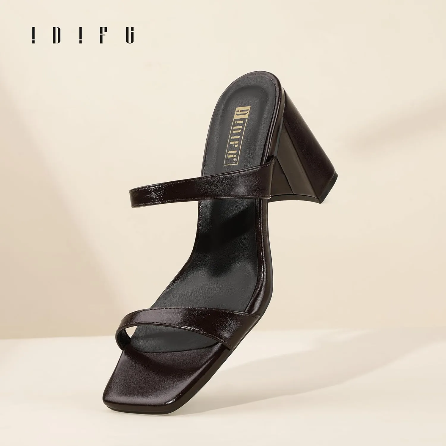 IDIFU IN3 Chunky Block Heels for Women Square Open Toe Heels Comfortable Sexy Summer Cute Trendy Slides Heeled Sandals Prom Wedding Party Dress Shoes for Women Two Strap Slip On Mules Low Short Heels