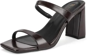 IDIFU IN3 Chunky Block Heels for Women Square Open Toe Heels Comfortable Sexy Summer Cute Trendy Slides Heeled Sandals Prom Wedding Party Dress Shoes for Women Two Strap Slip On Mules Low Short Heels