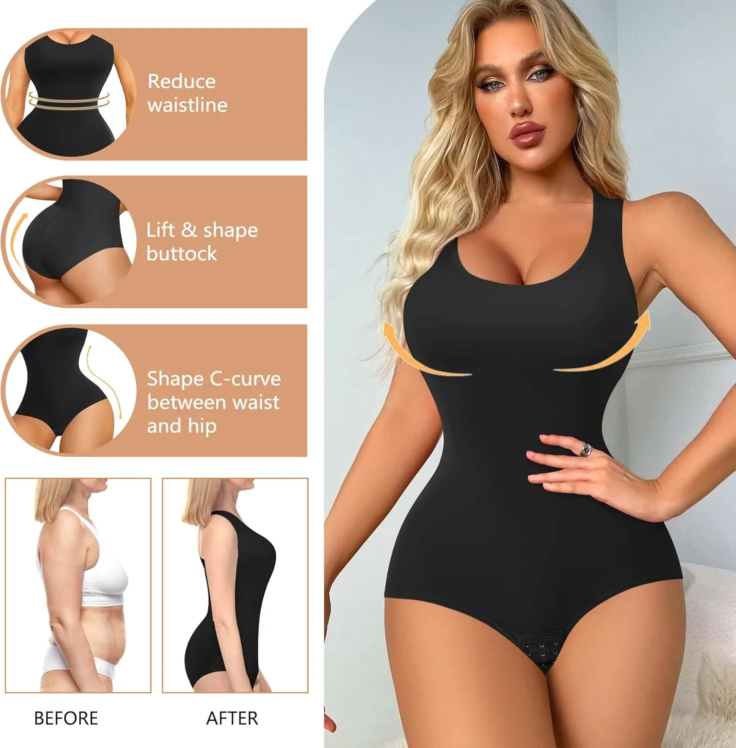 Irisnaya Shapewear Bodysuit Scoop Neck Tank Tops for Women Tummy Control Waist Trainer Vest Full Body Shaper
