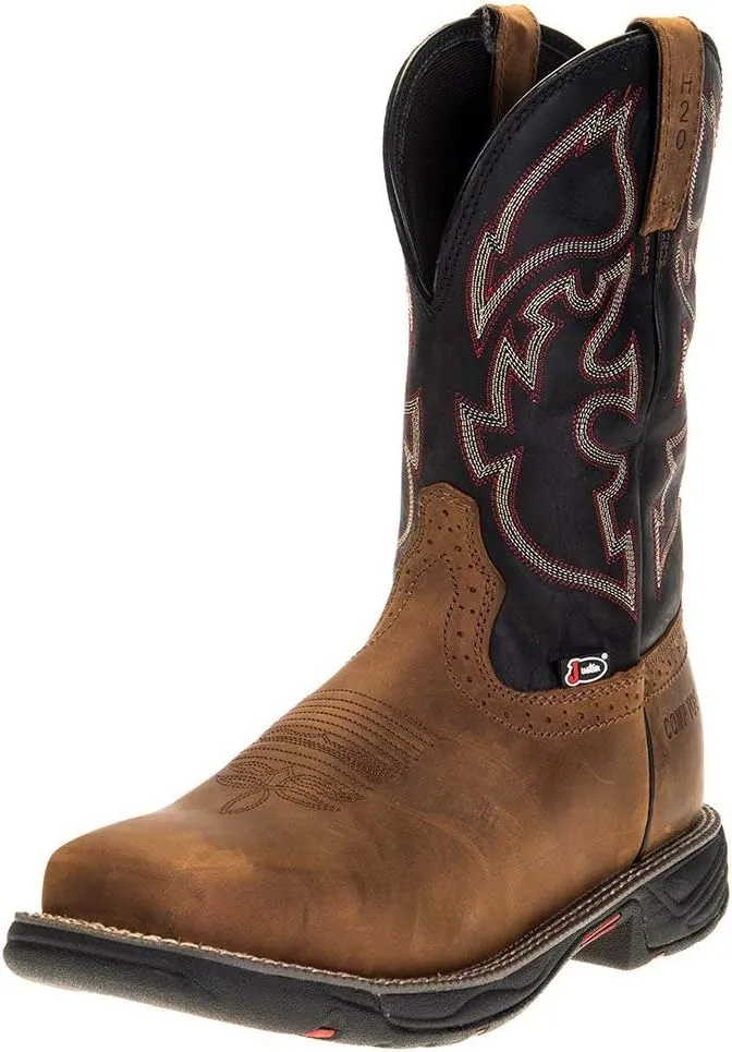 Justin Boot Company Men's Stampede Rush Tan 11" Black Maldova H2O Comp Toe Work Boot Black/Brown 5