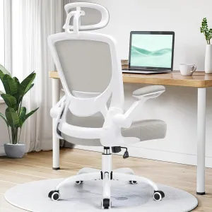 KERDOM Ergonomic Office Chair, Breathable Mesh Desk Chair, Lumbar Support Computer Chair with Headrest and Flip-up Arms, Swivel Task Chair, Adjustable Height Gaming Chair, LightGray