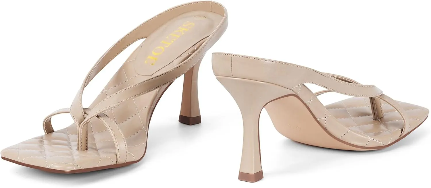 Kitten Heels for Women Square Open Toe Sandals Dressy Wedding Party Shoes Flip Flops T Strap Slip On 3inch High Heels
