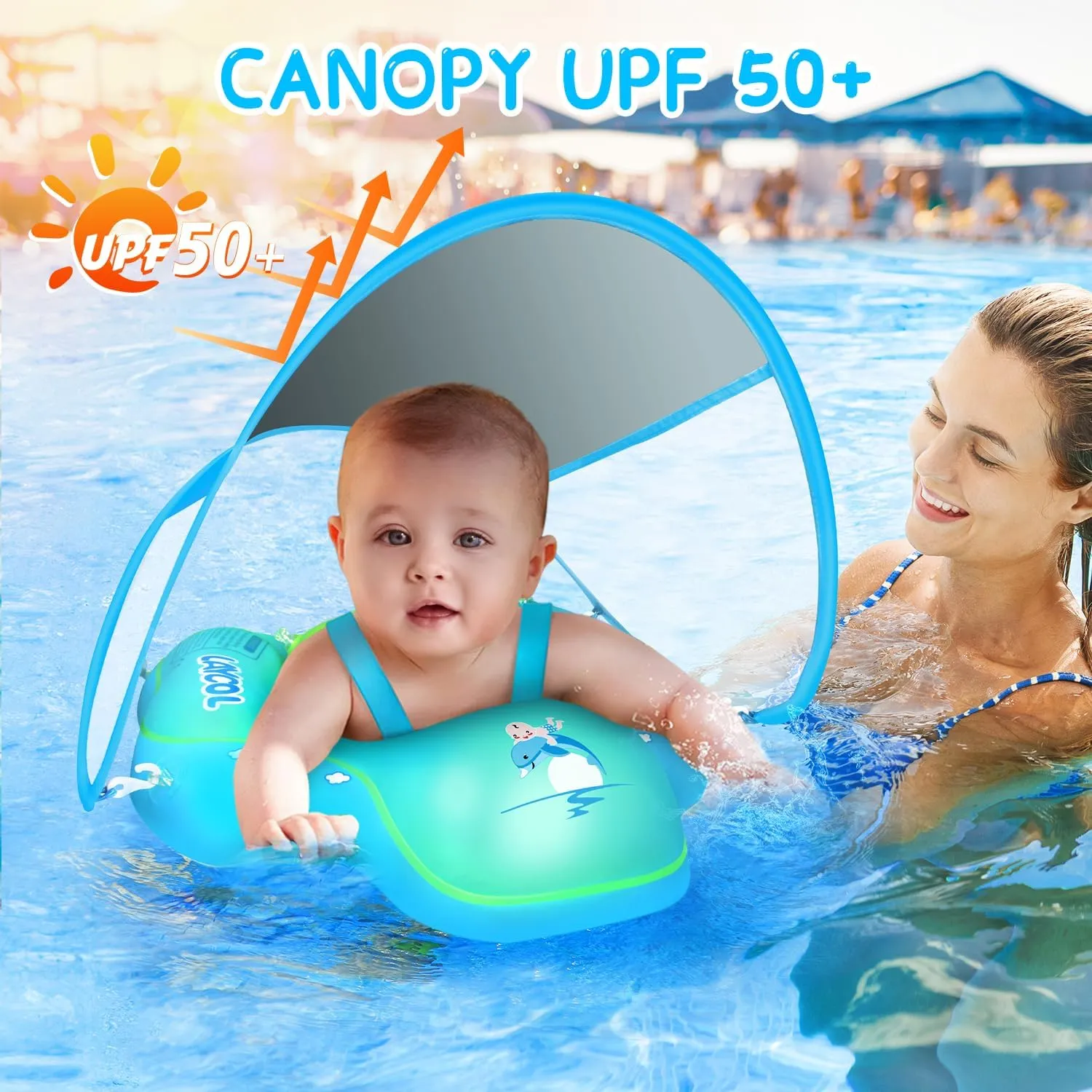 LAYCOL Baby Swimming Float with UPF50  Sun Canopy Baby Floats for Pool No Flip Overbaby Pool for Baby Age of 3-36 Months