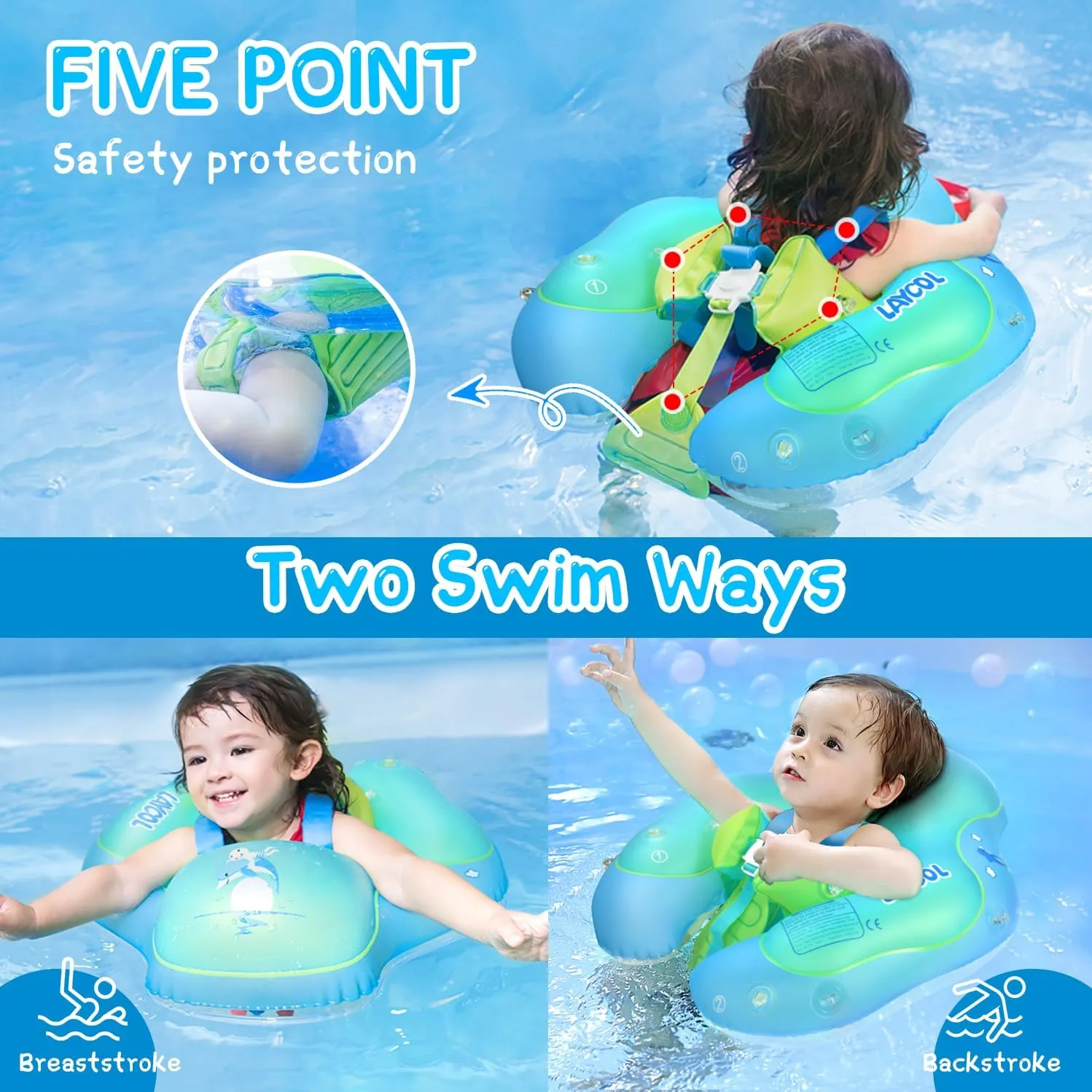 LAYCOL Baby Swimming Float with UPF50  Sun Canopy Baby Floats for Pool No Flip Overbaby Pool for Baby Age of 3-36 Months