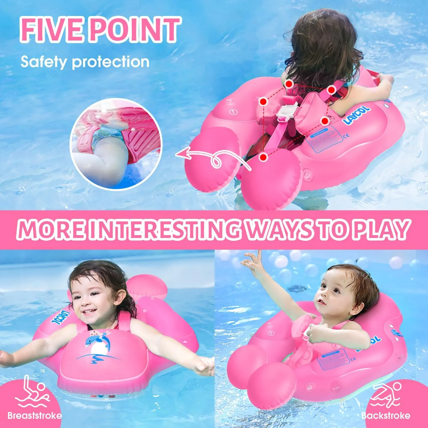LAYCOL Baby Swimming Float with UPF50  Sun Canopy Baby Floats for Pool No Flip Overbaby Pool for Baby Age of 3-36 Months