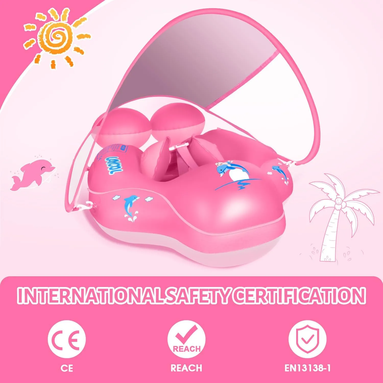 LAYCOL Baby Swimming Float with UPF50  Sun Canopy Baby Floats for Pool No Flip Overbaby Pool for Baby Age of 3-36 Months