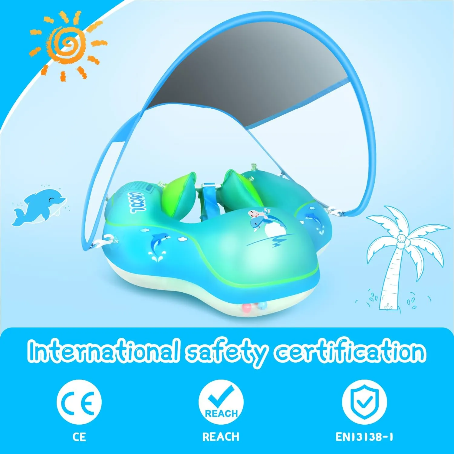 LAYCOL Baby Swimming Float with UPF50  Sun Canopy Baby Floats for Pool No Flip Overbaby Pool for Baby Age of 3-36 Months