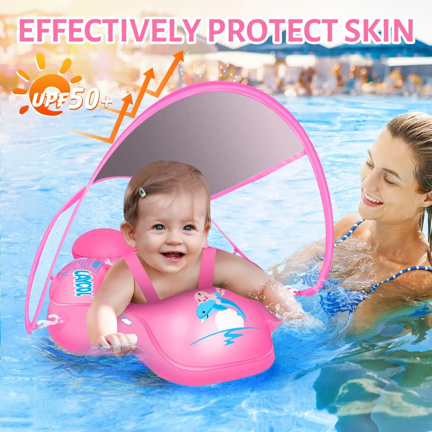 LAYCOL Baby Swimming Float with UPF50  Sun Canopy Baby Floats for Pool No Flip Overbaby Pool for Baby Age of 3-36 Months