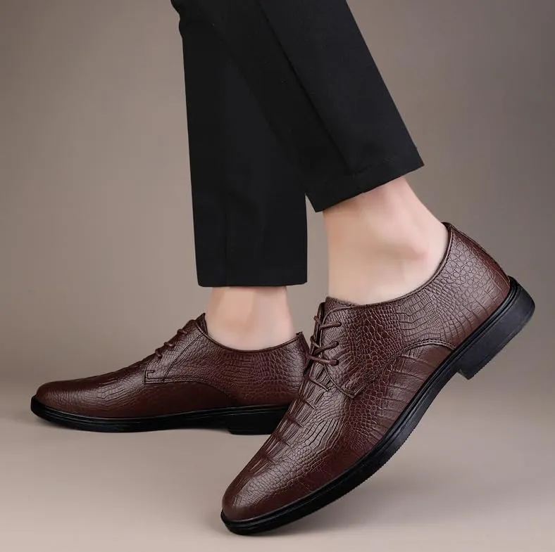 Leather Mens Dress Shoes Modern Formal Business Oxfords Shoes Casual Lace-up Tuxedo Shoes for Men