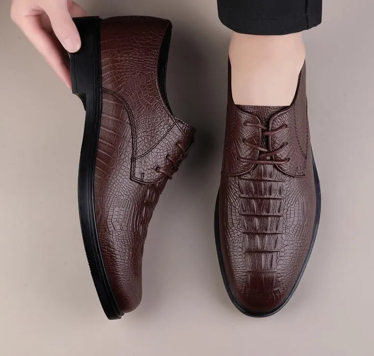 Leather Mens Dress Shoes Modern Formal Business Oxfords Shoes Casual Lace-up Tuxedo Shoes for Men