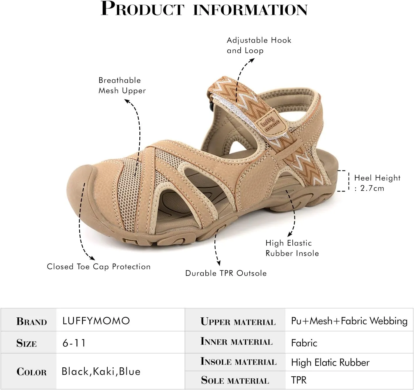 Luffymomo Womens Hiking Outdoor Sandals Sport Athtletic Beach Sandals with Closed Toe