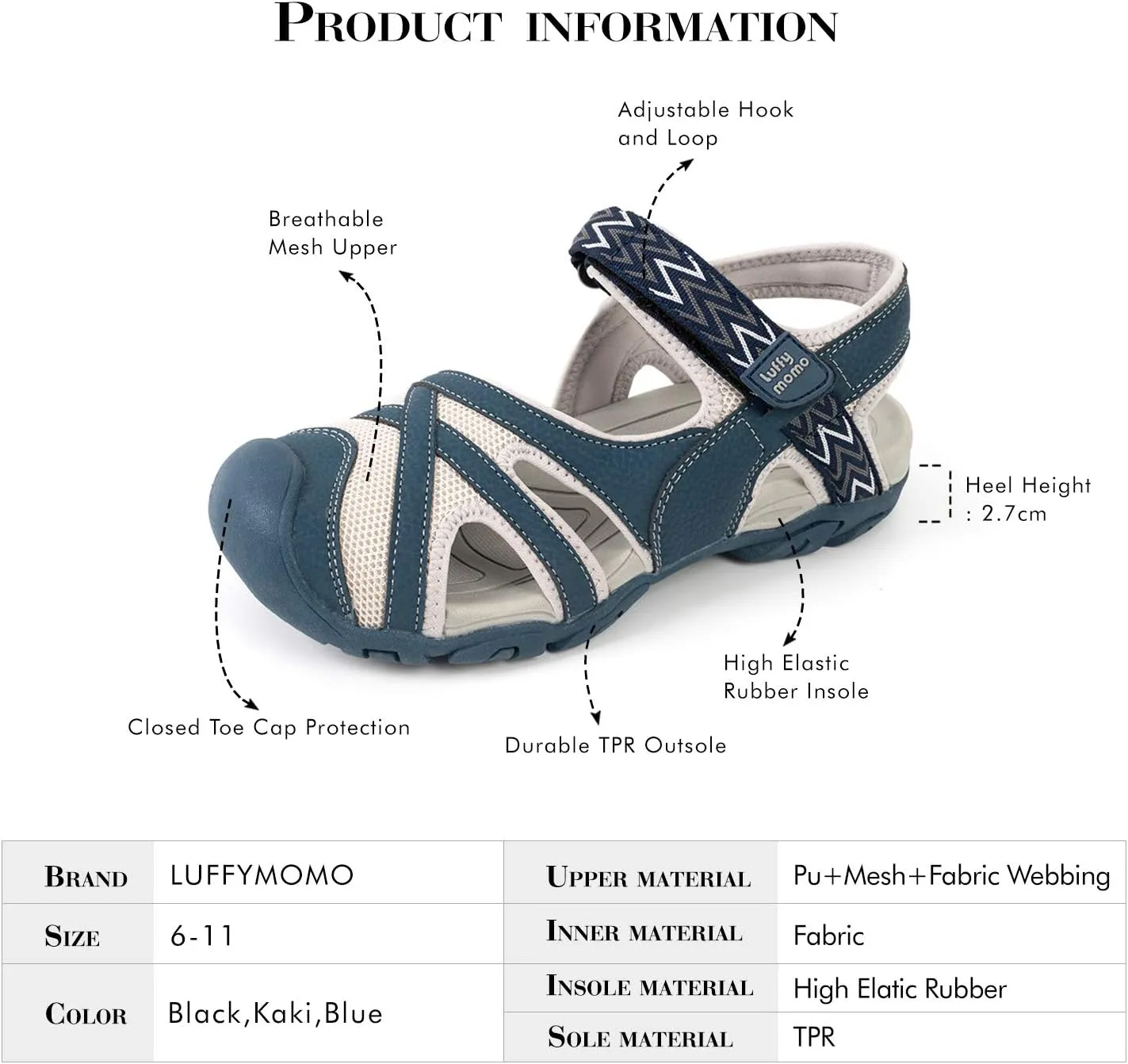 Luffymomo Womens Hiking Outdoor Sandals Sport Athtletic Beach Sandals with Closed Toe
