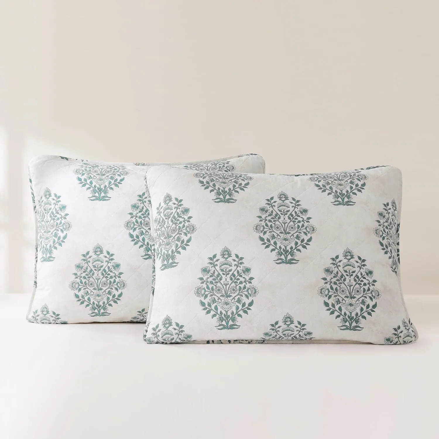 Lush Decor Sofia Flower Block Bouquet Reversible Cotton Quilt 3 Piece Set Full/Queen Teal - Block Print Quilt - Floral Bedding Set - Modern Boho Decor