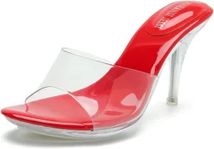 MAIERNISI JESSI Clear Heels for Women Sandals Transparent Sexy Stilletos Heels Slip on Wedding Dress Heel Mules