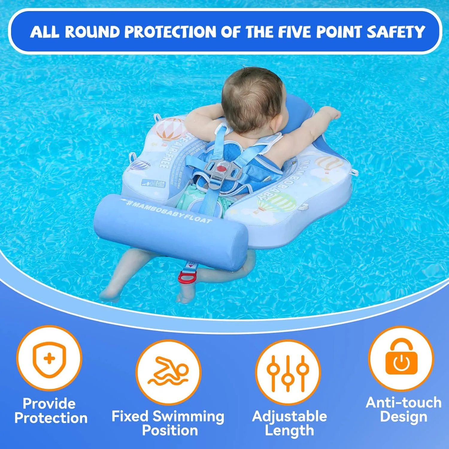 Mambobaby Baby Swim Float with Canopy Non-Inflatable Infant Pool Float with Tail 3-24 Months Avoid Flip Solid Skin-Friendly Material for Toddler Boys Girls