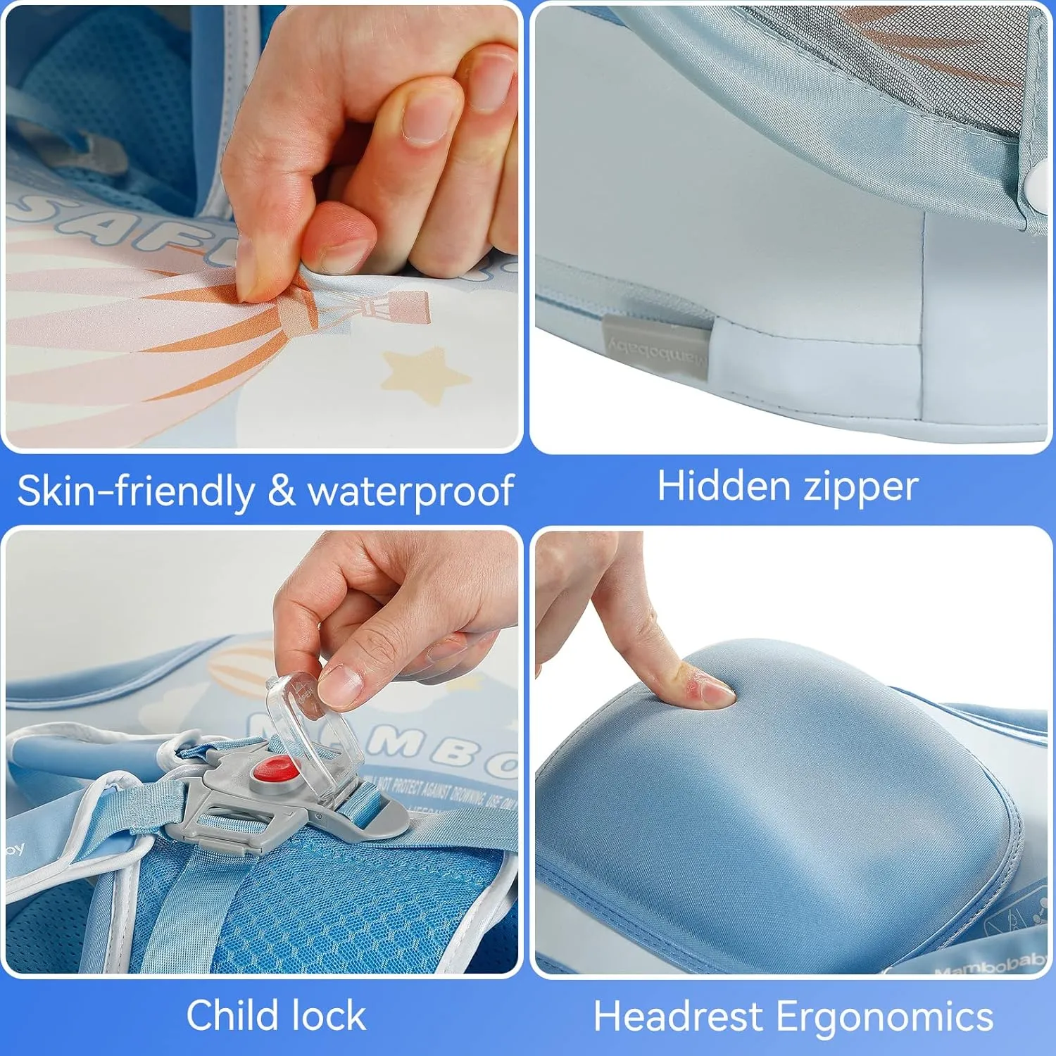 Mambobaby Baby Swim Float with Canopy Non-Inflatable Infant Pool Float with Tail 3-24 Months Avoid Flip Solid Skin-Friendly Material for Toddler Boys Girls