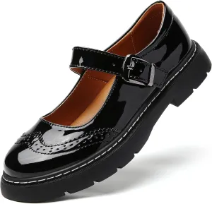 Mary Jane Shoes Women Platform Non-Slip Classics Round Toe Ankle Strap Brogues Style Comfort Casual Oxford Dress Work Mary Jane Flat Shoes