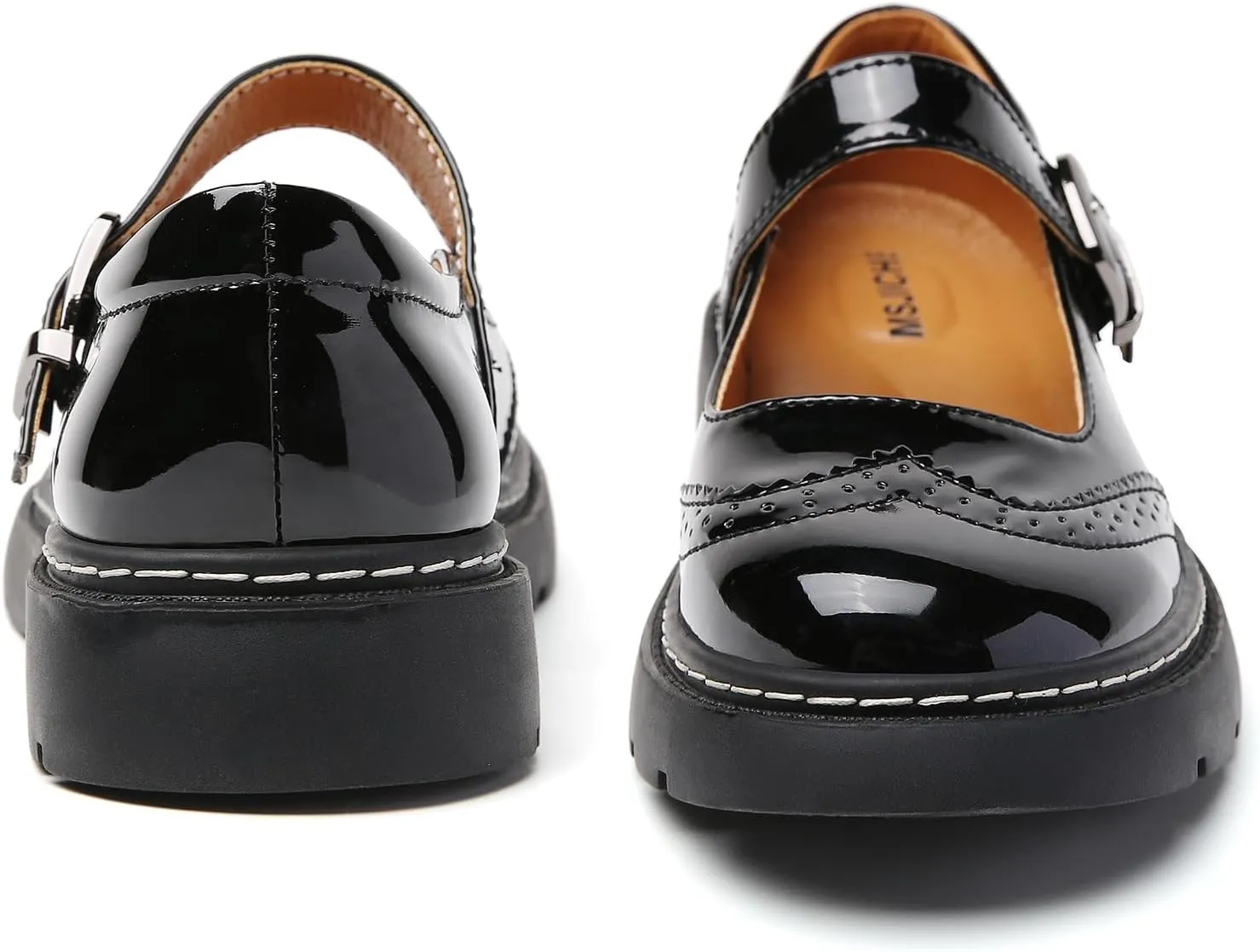 Mary Jane Shoes Women Platform Non-Slip Classics Round Toe Ankle Strap Brogues Style Comfort Casual Oxford Dress Work Mary Jane Flat Shoes
