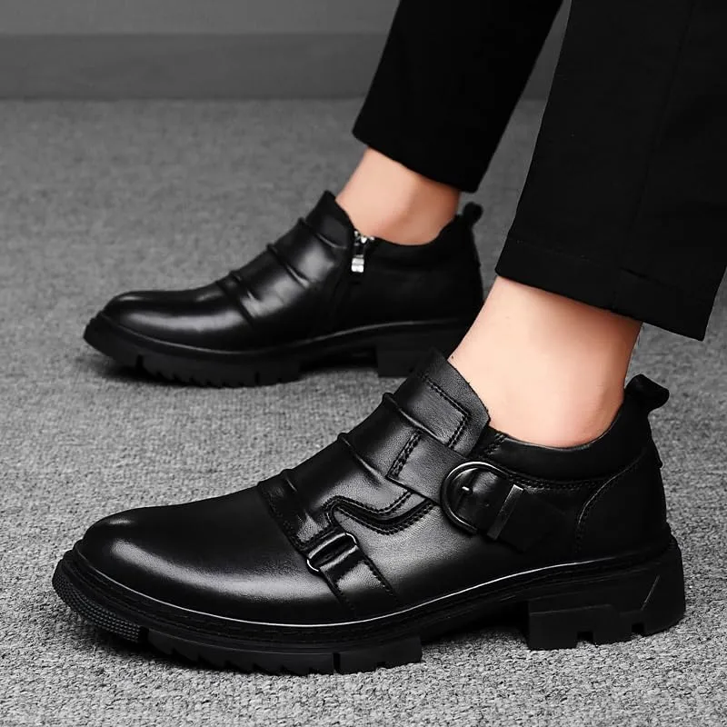 Men's Classic Brogue Oxfords Shoes Mens Round Toe Non Slip Leather Dress Shoes Fashion Breathable Slip-On Tuxedo Shoes(Black,6.5)