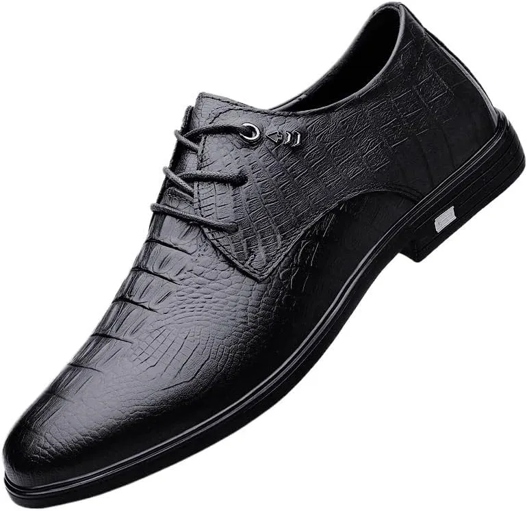 Men's Comfortable Non Slip Walking Shoes Classic Crocodile Pattern Leather Shoes Men Lace up Dress Oxford