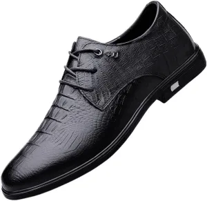 Men's Comfortable Non Slip Walking Shoes Classic Crocodile Pattern Leather Shoes Men Lace up Dress Oxford